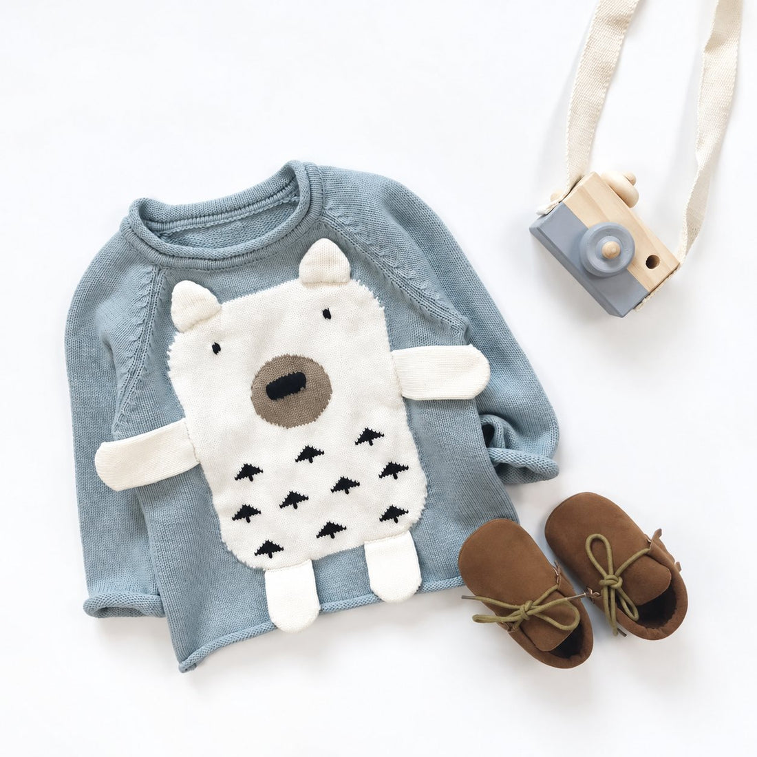 Toddler Cute 3D Bear Knit Sweater - Light Blue