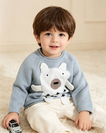 Toddler Cute 3D Bear Knit Sweater - Light Blue