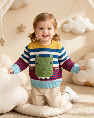 Toddler Cute 3D Crocodile Knit Sweater - Striped