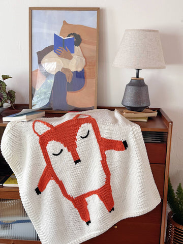 3D Fox Hand-Knit Baby Blanket – 80 × 80 cm | Gift Box Included