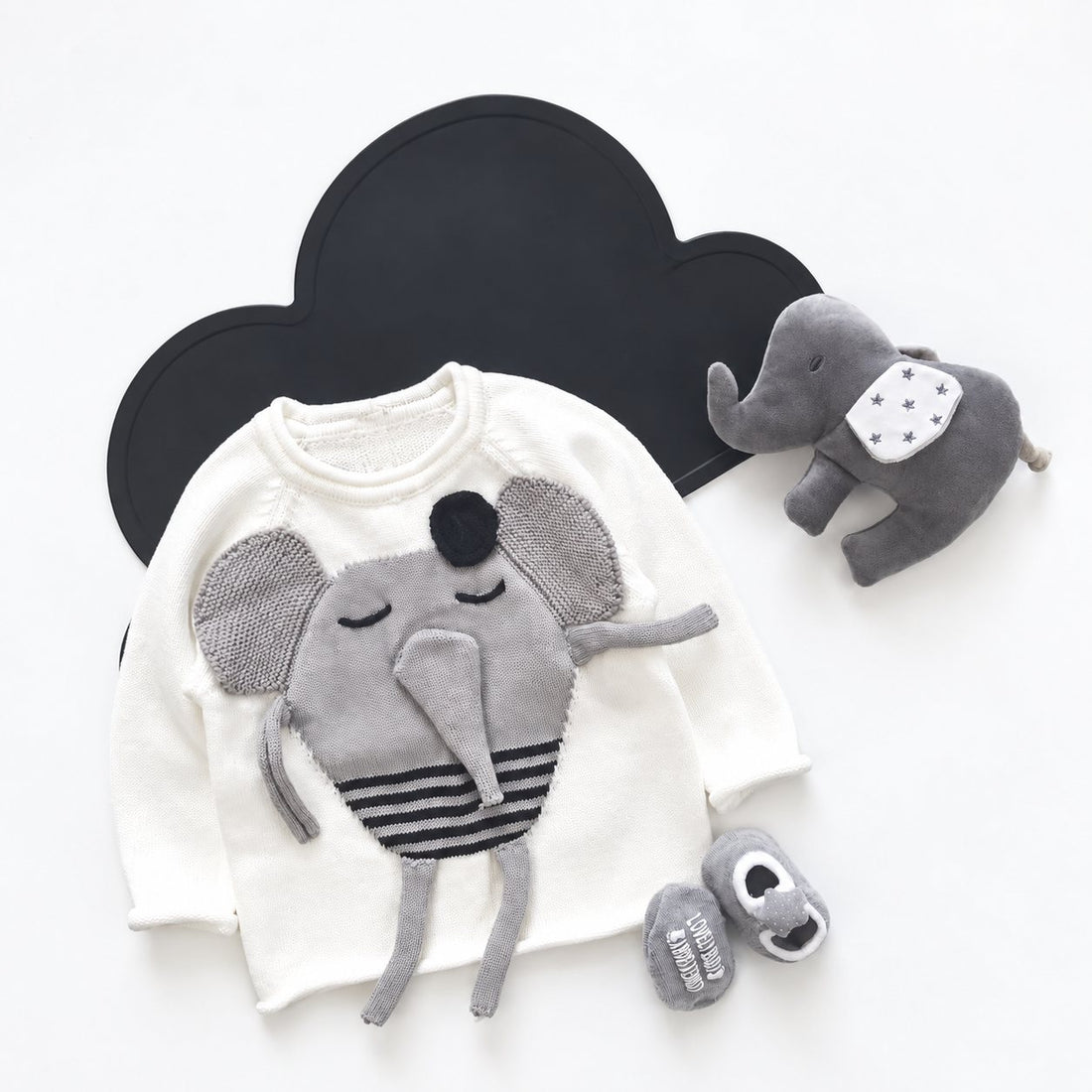 Toddler Cute 3D Elephant Knit Sweater - White