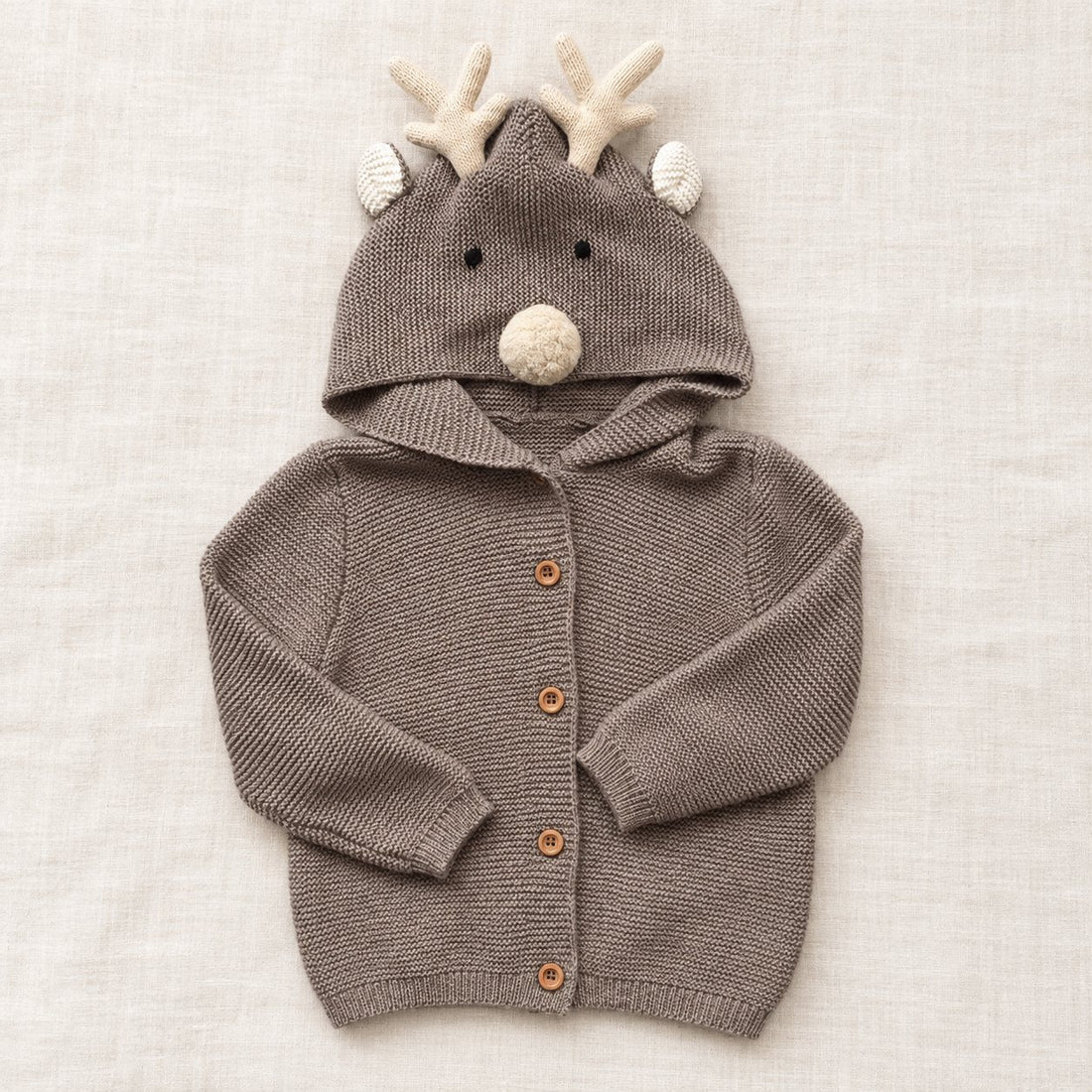 Toddler Cute 3D Reindeer Hooded Knit Cardigan - Gray