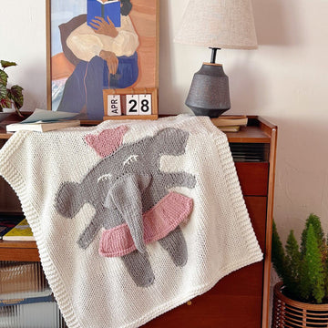 Manta de punto de elefante hecha a mano, 100 % acrílico de 80 x 80 cm, manta de lujo para bebé de 500 g, empaquetada en caja de regalo, regalo premium para baby shower o recién nacido