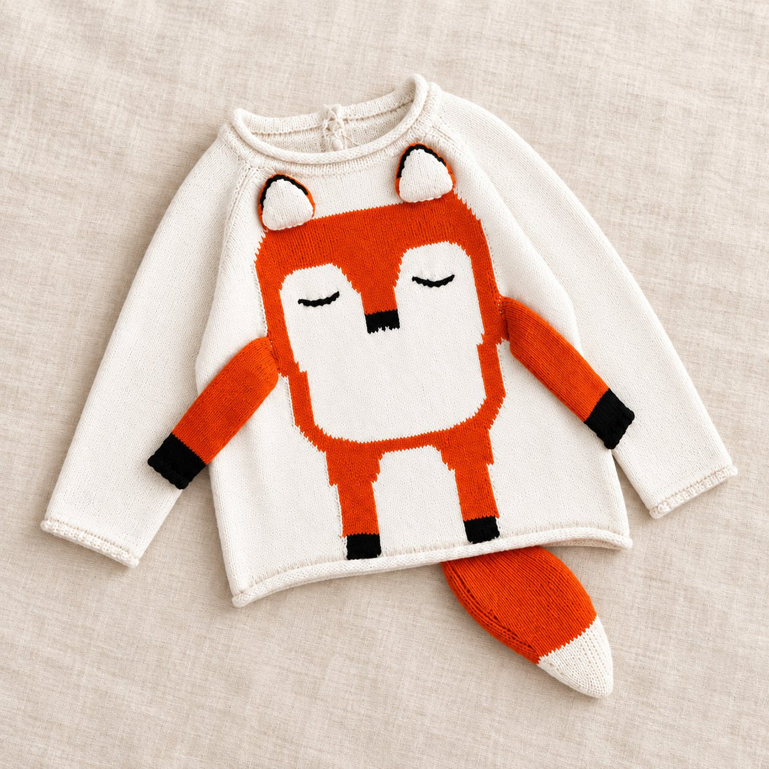 Toddler Cute 3D Fox Knit Sweater with Tail - White