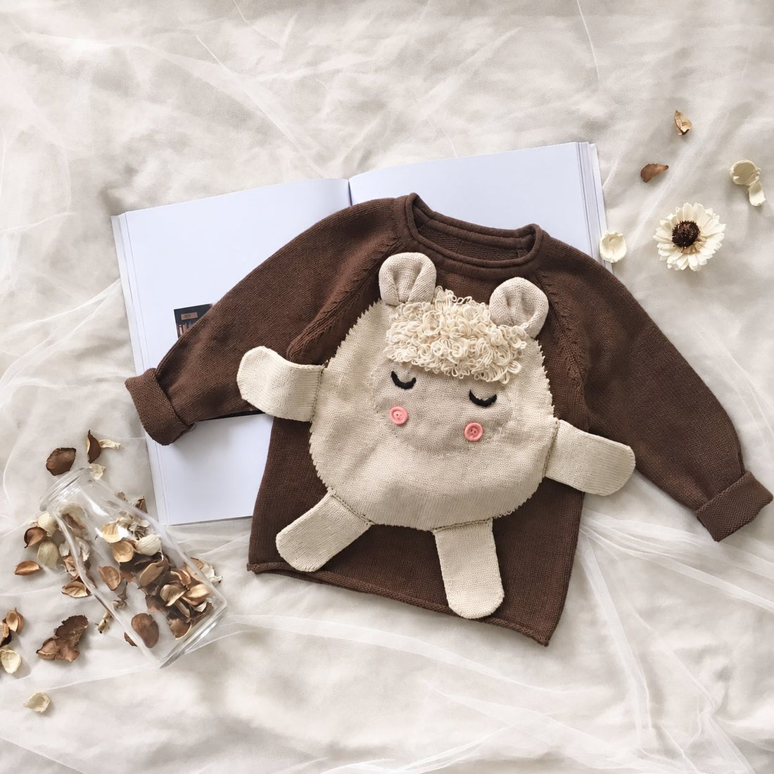 Toddler Cute 3D Sheep Knit Sweater - Brown